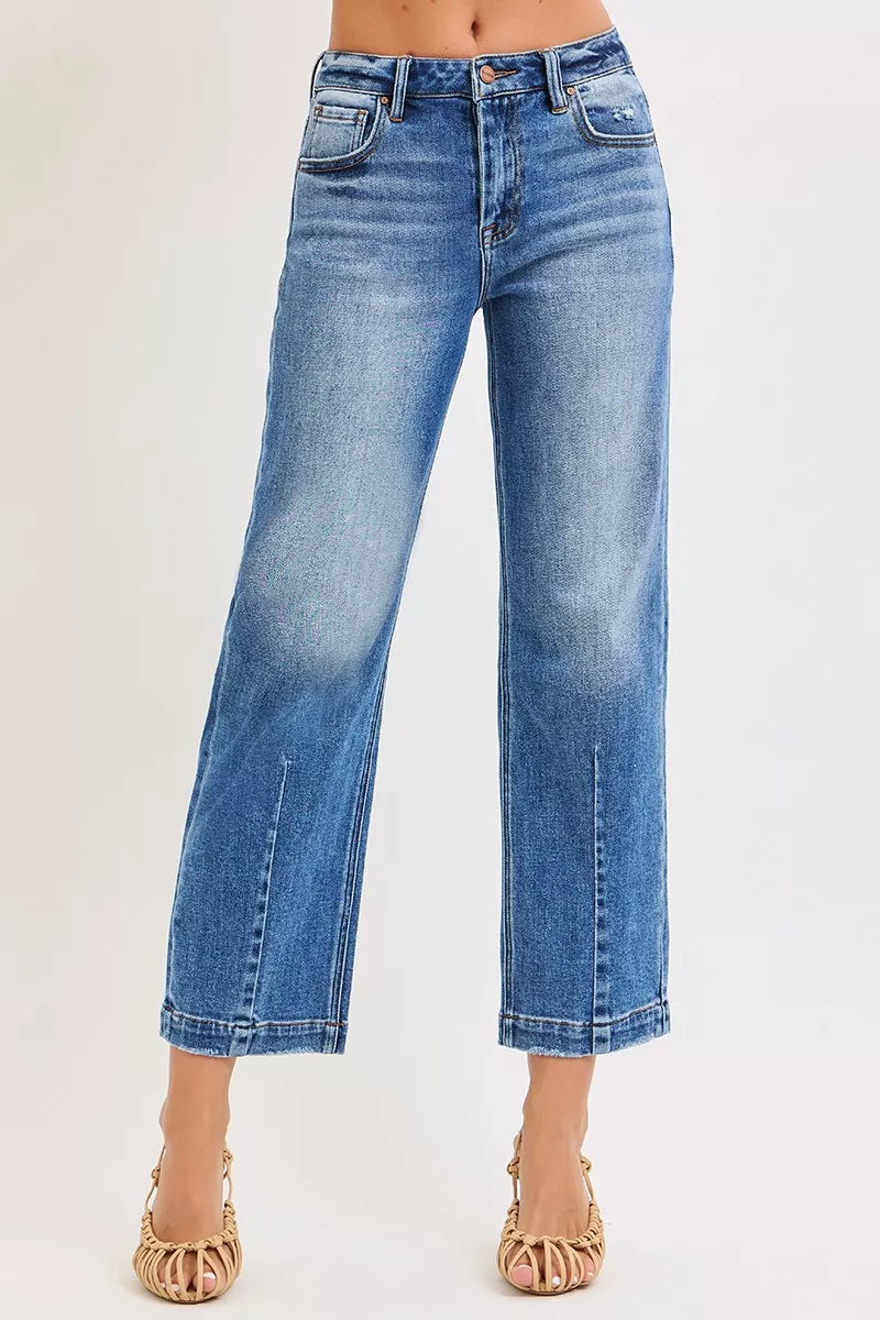 RISEN High Rise Crop Boyfriend Tapered Jeans-RISEN-Medium Wash-0-Reef Love Boutique