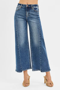 RISEN High Rise Crop Wide Leg Jeans with Step Hem-Elevate your denim game with these High Rise Crop Wide Leg Jeans featuring a trendy step hem detail. The high-rise silhouette offers a flattering fit.
