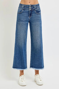 RISEN High Rise Crop Wide Leg Jeans with Wide Band Detail-RISEN-Reef Love Boutique