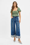 RISEN High Rise Crop Wide Leg Ribbon Detail Jeans-