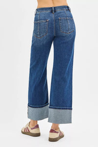 RISEN High Rise Crop Wide Straight Cuffed Jeans-Reef Love