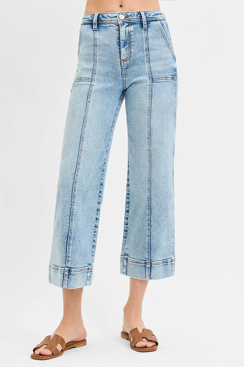RISEN High Rise Cropped Wide Front Seam Jeans-RISEN-Reef Love Boutique