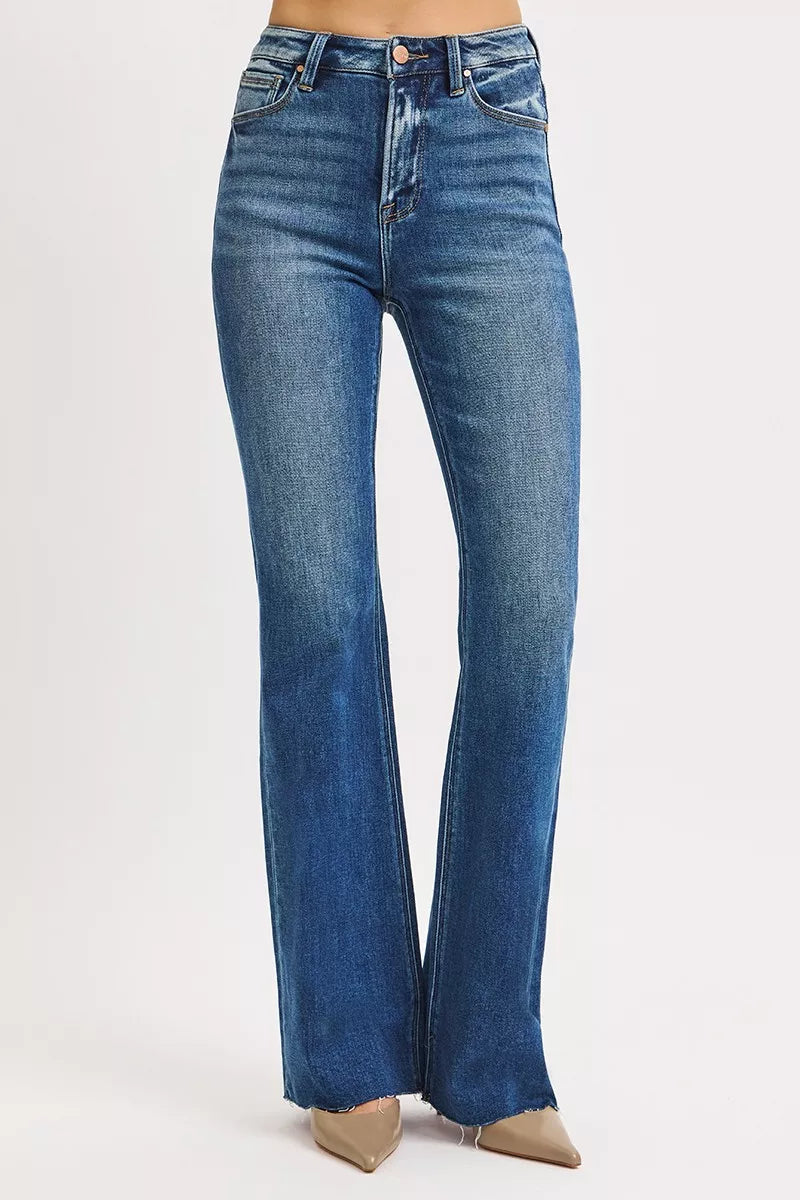 RISEN High Rise Flare Jeans-RISEN High Rise Flare Jeans. The high-rise waist provides a flattering and elongating silhouette. The flare leg style adds a retro-inspired and fashionable look