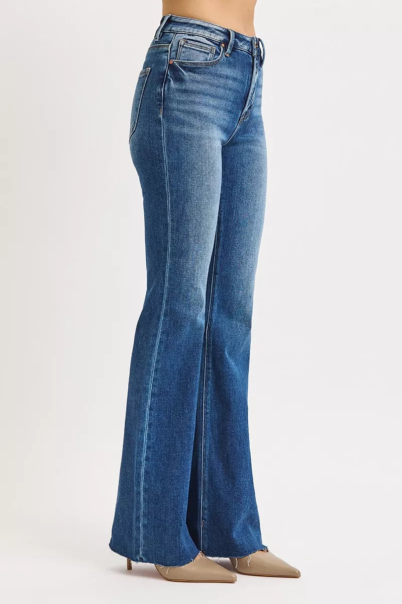 RISEN High Rise Flare Jeans-RISEN High Rise Flare Jeans. The high-rise waist provides a flattering and elongating silhouette. The flare leg style adds a retro-inspired and fashionable look