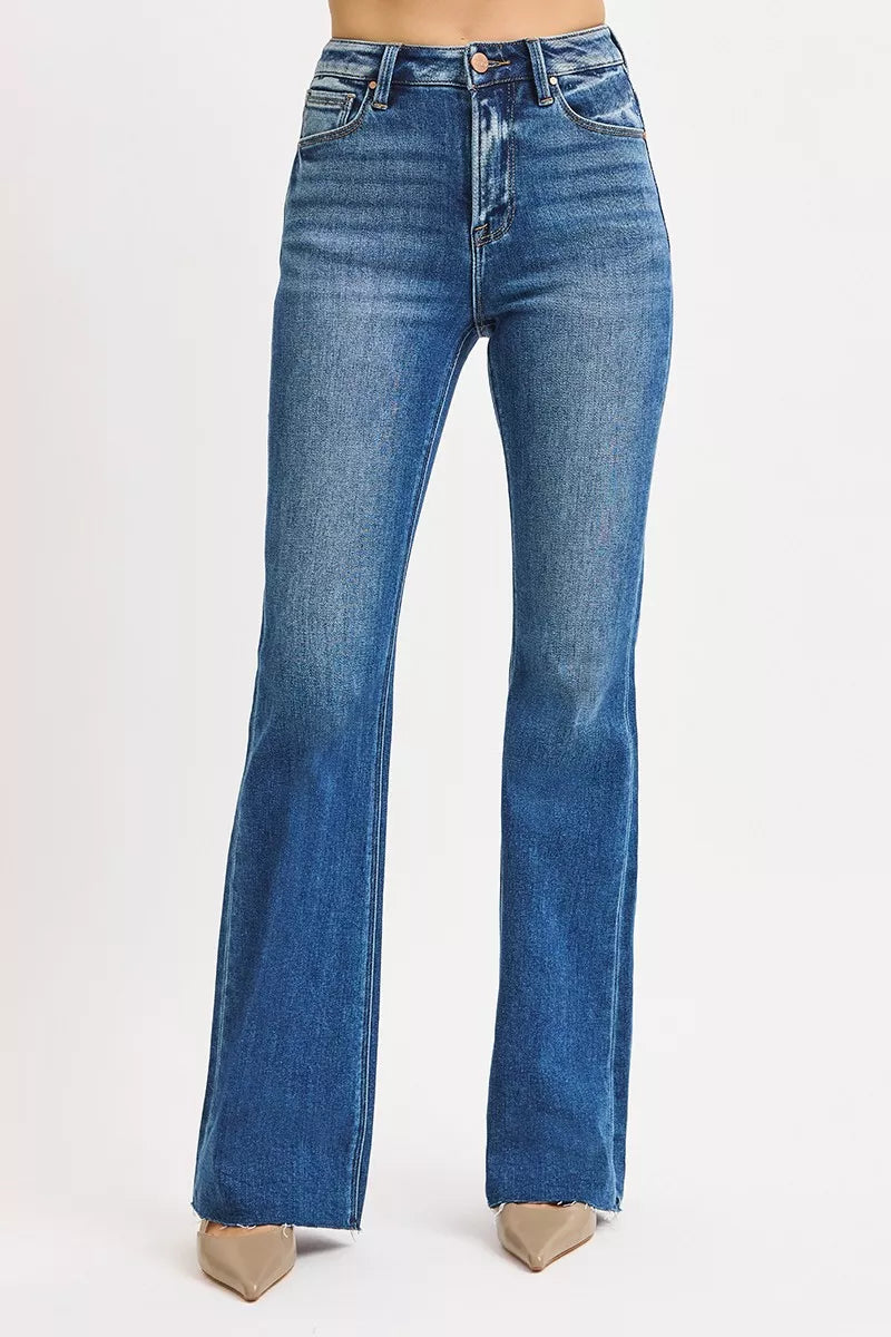 RISEN High Rise Flare Jeans-RISEN High Rise Flare Jeans. The high-rise waist provides a flattering and elongating silhouette. The flare leg style adds a retro-inspired and fashionable look