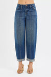 RISEN High Rise Front Seam Barrel Cuffed Jeans-RISEN High Rise Front Seam Barrel Jeans - Cuffed & Cropped. The High Rise Fit Barrel Cuffed Jeans are a stylish and trendy choice for any wardrobe.