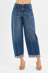 RISEN High Rise Front Seam Barrel Cuffed Jeans-RISEN High Rise Front Seam Barrel Jeans - Cuffed & Cropped. The High Rise Fit Barrel Cuffed Jeans are a stylish and trendy choice for any wardrobe.