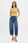 RISEN High Rise Front Seam Barrel Cuffed Jeans-RISEN High Rise Front Seam Barrel Jeans - Cuffed & Cropped. The High Rise Fit Barrel Cuffed Jeans are a stylish and trendy choice for any wardrobe.