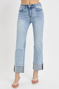 RISEN High Rise Straight Cuffed Relaxed Jeans