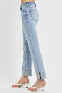 RISEN High Rise Straight Cuffed Relaxed Jeans
