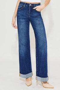 RISEN High Rise Wide Leg Cuffed Jeans-Wide Leg Jeans-Reef Love