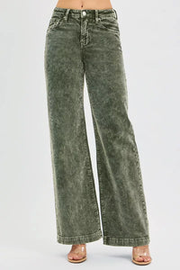RISEN High Rise Wide Leg Forrest Green Corduroy Jeans-RISEN High Rise Wide Leg Corduroy Jeans in Forrest Green. Retro-inspired corduroy with high waist, pockets, and wide-leg silhouette. Available in plus sizes.-Reef Love