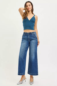 RISEN High Rise Wide Leg Jeans With Pocket Button Detail-Cropped Wide Leg Jeans-Reef Love