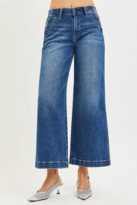 RISEN High Rise Wide Leg Jeans With Pocket Button Detail-Cropped Wide Leg Jeans-Reef Love