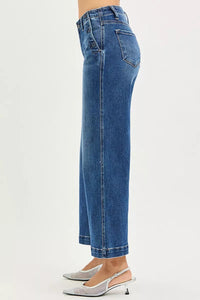 RISEN High Rise Wide Leg Jeans With Pocket Button Detail-Cropped Wide Leg Jeans-Reef Love