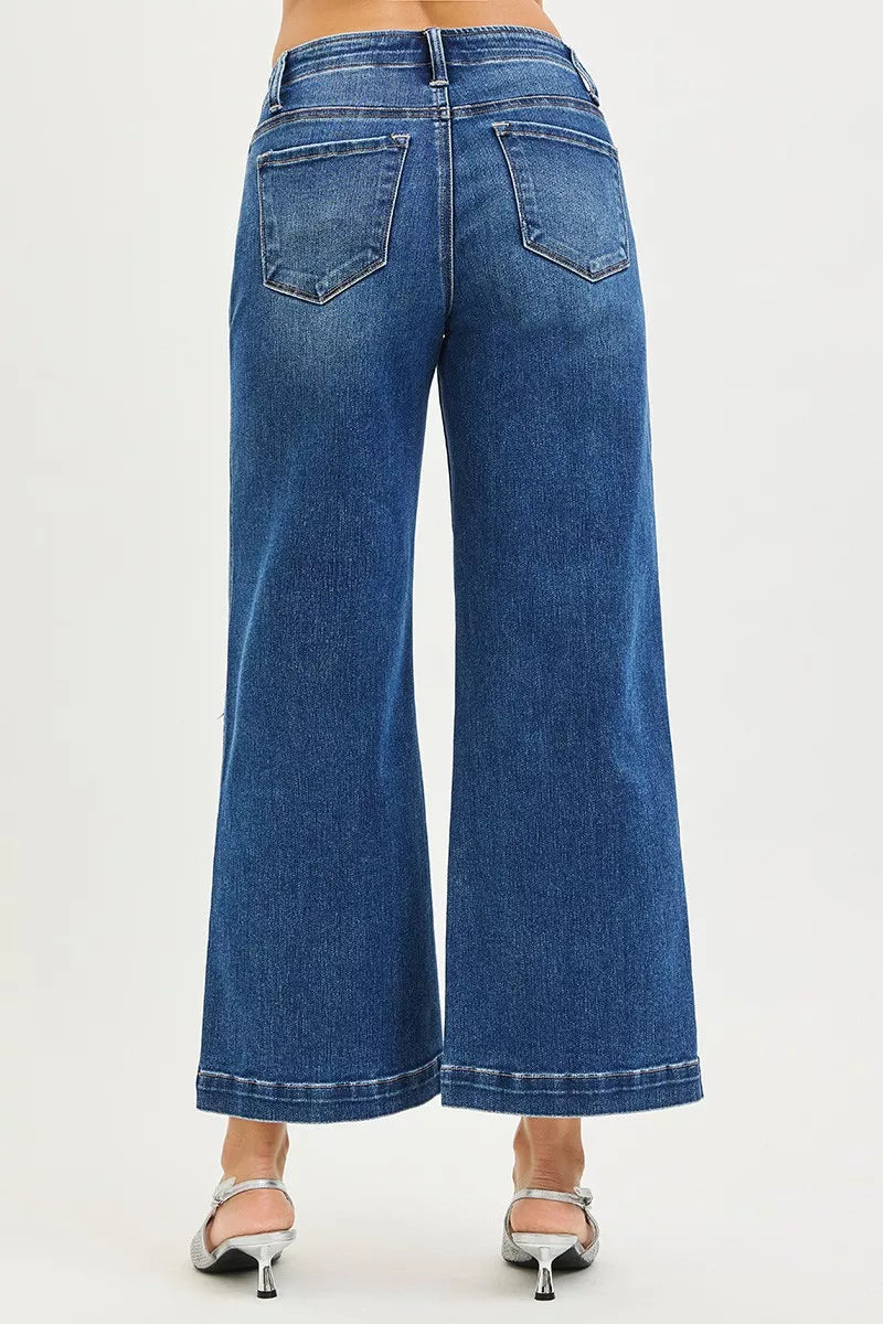 RISEN High Rise Wide Leg Jeans With Pocket Button Detail-Cropped Wide Leg Jeans-Reef Love