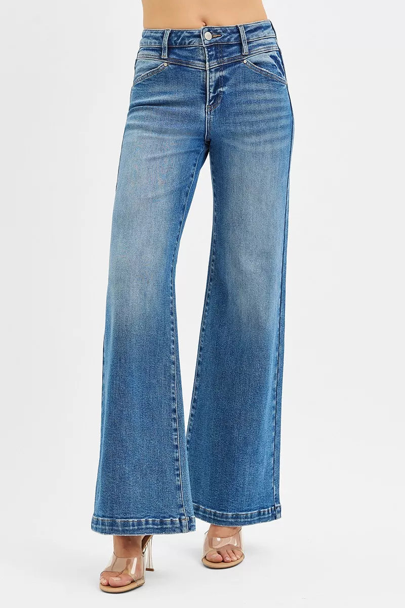 RISEN High Rise Wide Leg Jeans with Heart Back Pockets