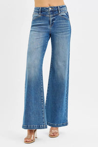 RISEN High Rise Wide Leg Jeans with Heart Back Pockets