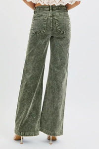 RISEN High Rise Wide Leg Olive Green Corduroy Jeans, Olive Green-RISEN-Reef Love Boutique