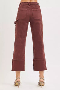 RISEN Choco Brown High Rise Wide Straight Cuffed Patch Jeans-Reef Love