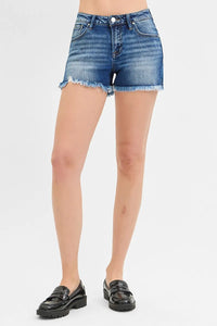 RISEN Low Rise Frayed Denim Shorts-RISEN-Reef Love Boutique