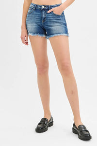 RISEN Low Rise Frayed Denim Shorts-RISEN-Reef Love Boutique