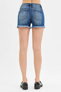 RISEN Low Rise Frayed Denim Shorts-RISEN-Reef Love Boutique