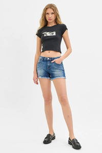 RISEN Low Rise Frayed Denim Shorts-RISEN-Reef Love Boutique
