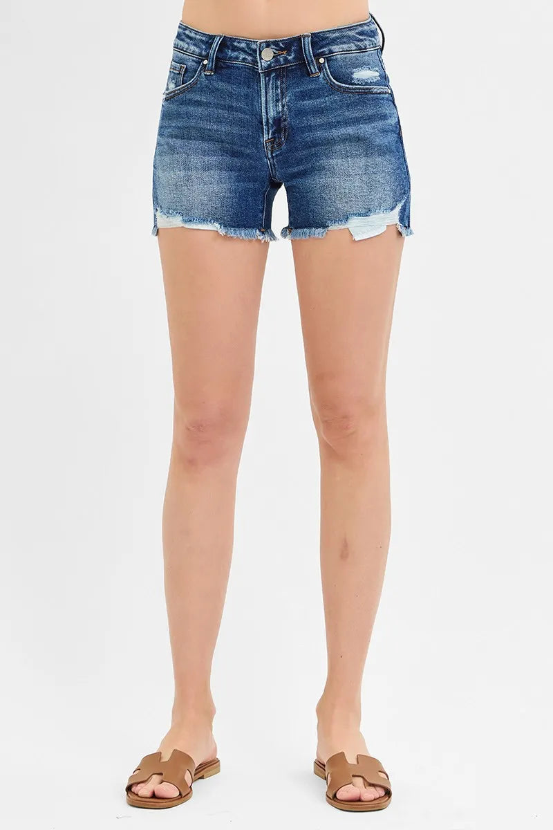 RISEN Low Rise Pikaboo Lining Distressed Shorts-RISEN-Reef Love Boutique