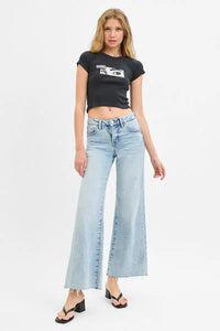 RISEN Low Rise Raw Cut Hem Wide Leg Jeans, Light Wash-RISEN-Reef Love Boutique