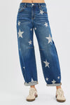 RISEN Mid Rise Ankle Length Relaxed Barrel Star Printed Jeans-Reef Love
