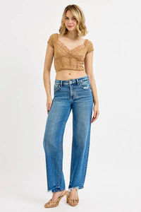 RISEN Mid Rise Baggy Raw Hem Jeans-RISEN-Reef Love Boutique