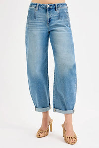 RISEN Mid Rise Barrel Cuffed Jeans-RISEN-Reef Love Boutique