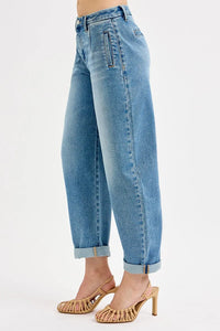 RISEN Mid Rise Barrel Cuffed Jeans-RISEN-Reef Love Boutique