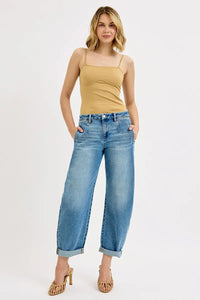 RISEN Mid Rise Barrel Cuffed Jeans-RISEN-MEDIUM-0-Reef Love Boutique