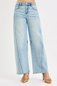 RISEN Mid Rise Fit Barrel Jeans, Light Wash-RISEN-Reef Love Boutique