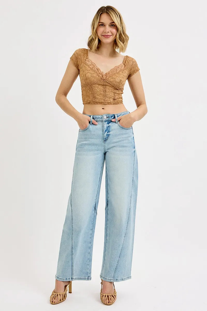 RISEN Mid Rise Fit Barrel Jeans, Light Wash-RISEN-Reef Love Boutique