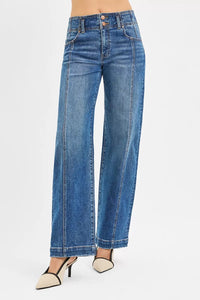 RISEN Mid Rise Fit Wide Baggy Front Seam Jeans