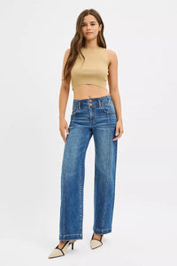 RISEN Mid Rise Fit Wide Baggy Front Seam Jeans