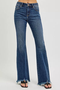 RISEN Mid Rise Flare Frayed Hem Jeans