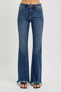 RISEN Mid Rise Flare Frayed Hem Jeans