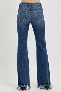 RISEN Mid Rise Flare Frayed Hem Jeans