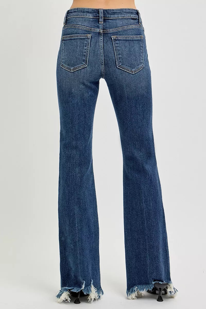 RISEN Mid Rise Flare Frayed Hem Jeans