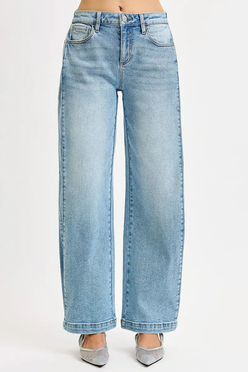 RISEN Mid Rise Wide Barrel Transferable Leg Snap Jeans- Boho Chic Styles by Reef Love