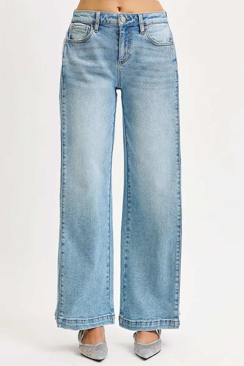 RISEN Mid Rise Wide Barrel Transferable Leg Snap Jeans- Boho Chic Styles by Reef Love