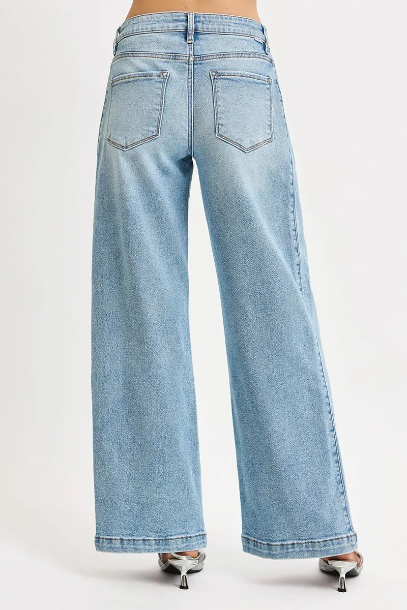 RISEN Mid Rise Wide Barrel Transferable Leg Snap Jeans- Boho Chic Styles by Reef Love