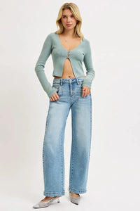 RISEN Mid Rise Wide Barrel Transferable Leg Snap Jeans- Boho Chic Styles by Reef Love