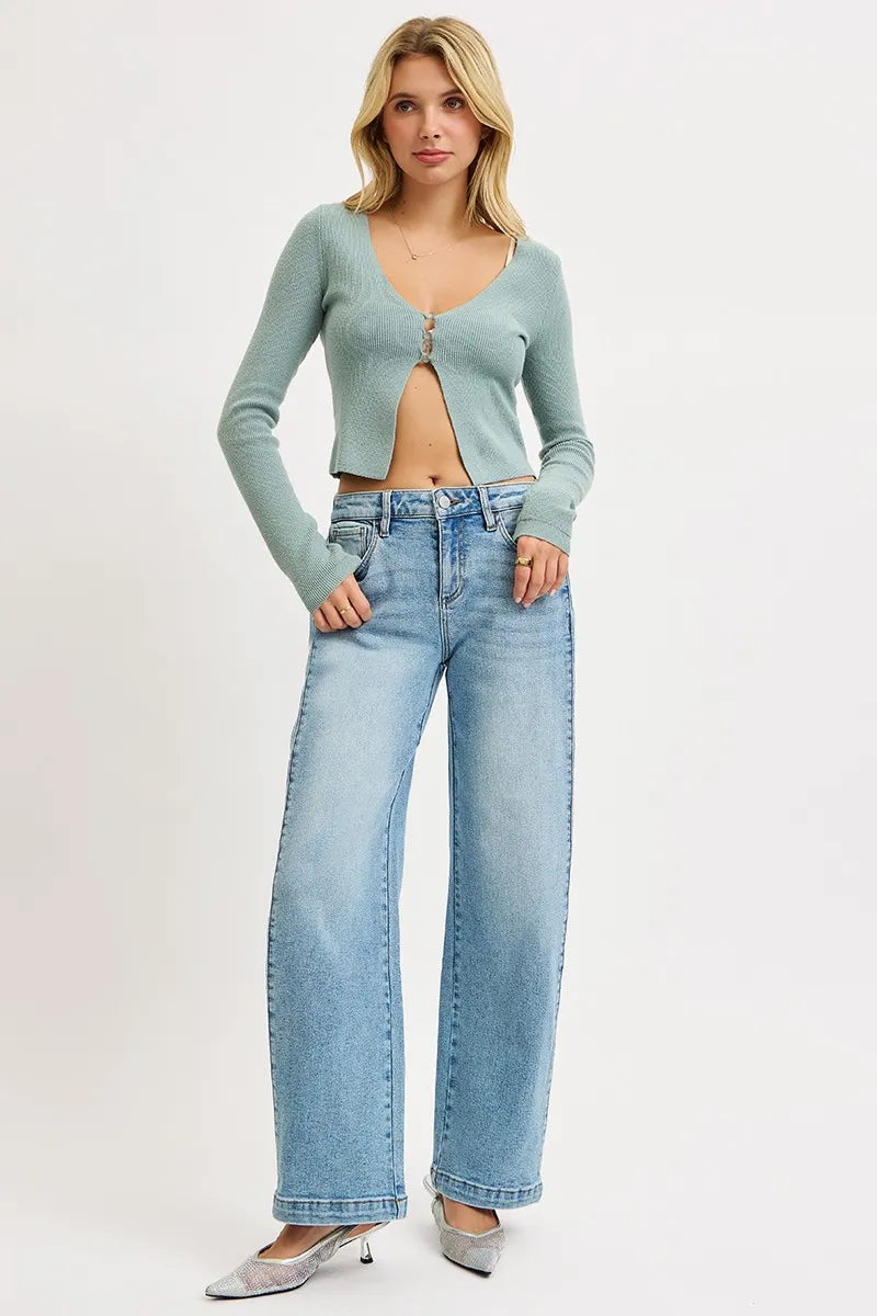 RISEN Mid Rise Wide Barrel Transferable Leg Snap Jeans- Boho Chic Styles by Reef Love