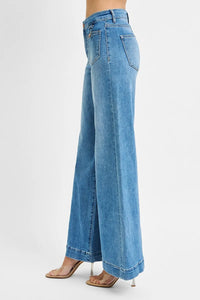 RISEN Mid Rise Wide Front Patch Pocket Jeans Plus Size-Reef Love