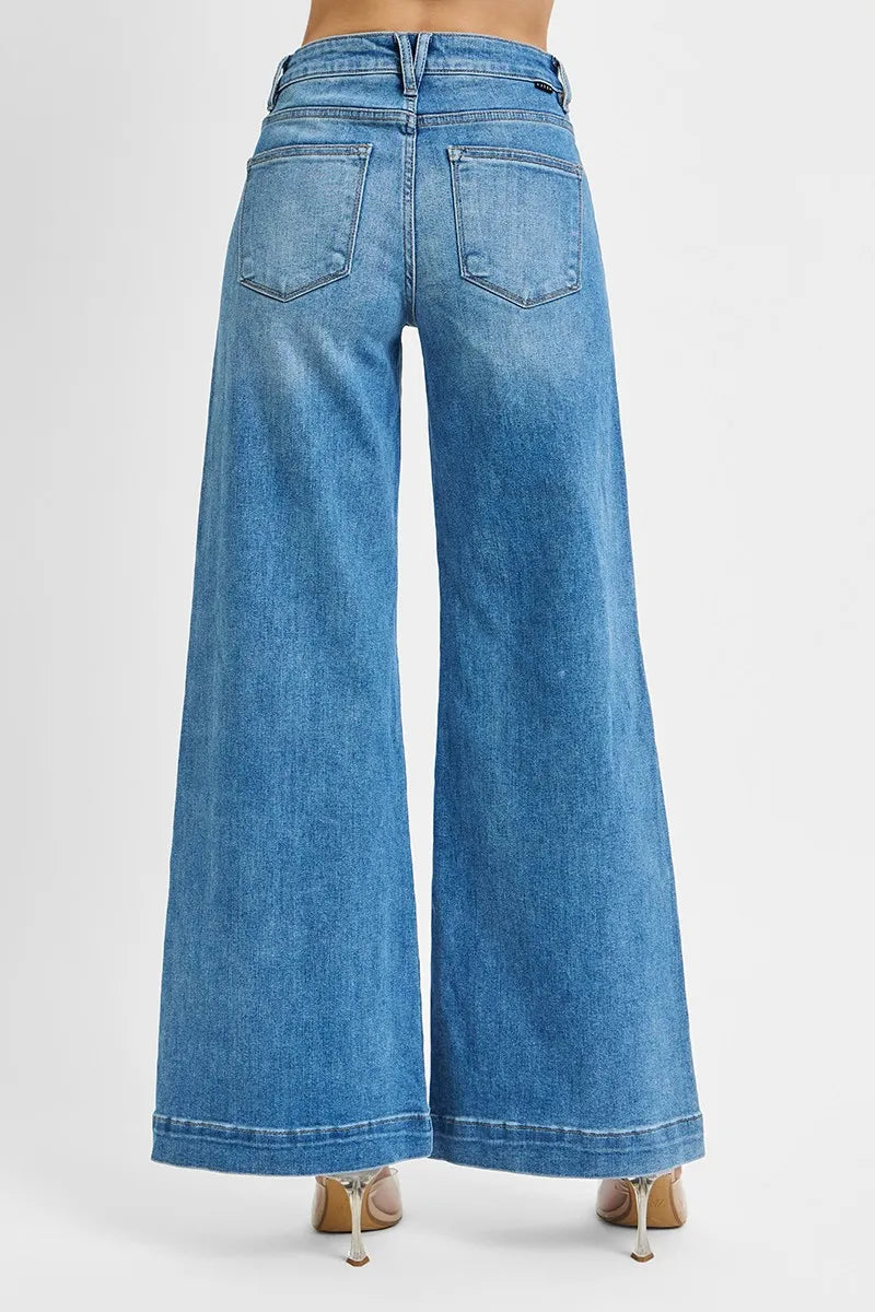 RISEN Mid Rise Wide Front Patch Pocket Jeans Plus Size-Reef Love